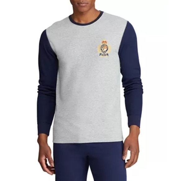 NEW Polo Ralph Lauren Logo Crest Gray Pajama Shirt - Picture 1 of 6